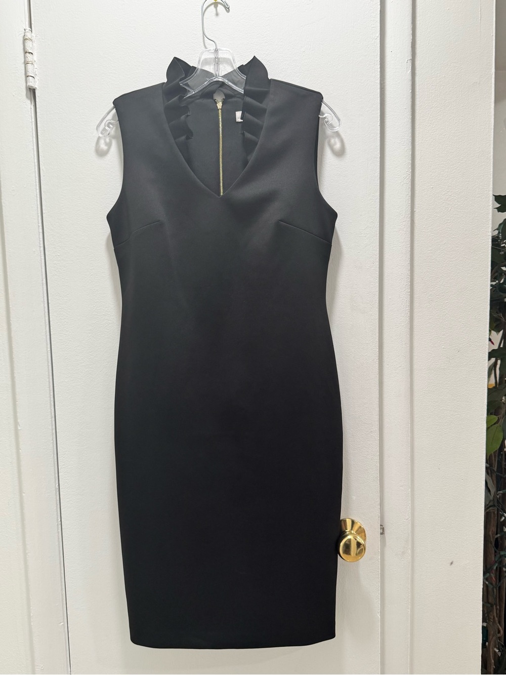 Calvin Klein Black Sleeveless Ruffle-Trim Sheath Dress